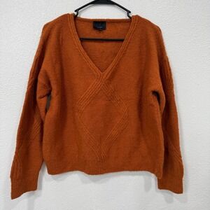 Lumiere Burnt Orange V Neck Diamond Knit Sweater Women's Size S
